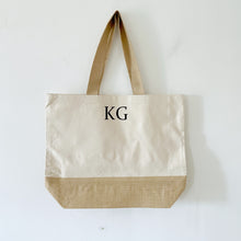 Monogrammed Cream Canvas Tote with Jute Base