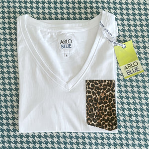 White Leopard Print Pocket Tee